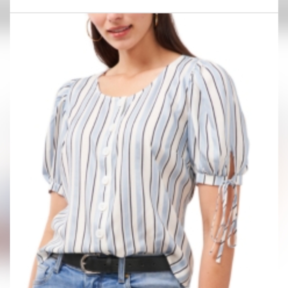 Vince Camuto Sky Blue and White Button-Up Blouse